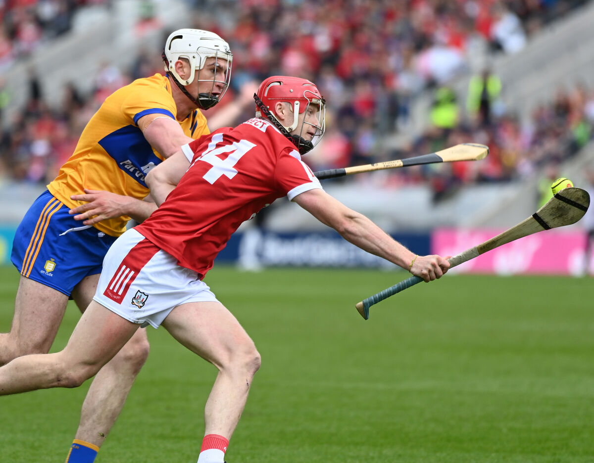 Cork's Alan Connolly breaks from Clare's Conor Cleary on Sunday. Picture: Eddie O'Hare Cork's Alan Connolly breaks from Clare's Conor Cleary on Sunday. Picture: Eddie O'Hare