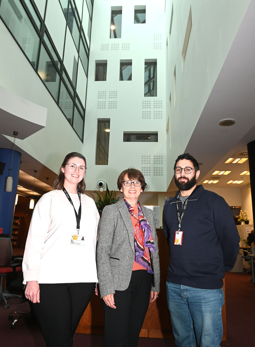 Coral Black, (centre) University librarian with Michelle O'Donovan and Alex Browne, library assistants at the help desk at the Boole library in UCC . Picture; Eddie O'Hare Coral Black, (centre) University librarian with Michelle O'Donovan and Alex Browne, library assistants at the help desk at the Boole library in UCC . Picture; Eddie O'Hare