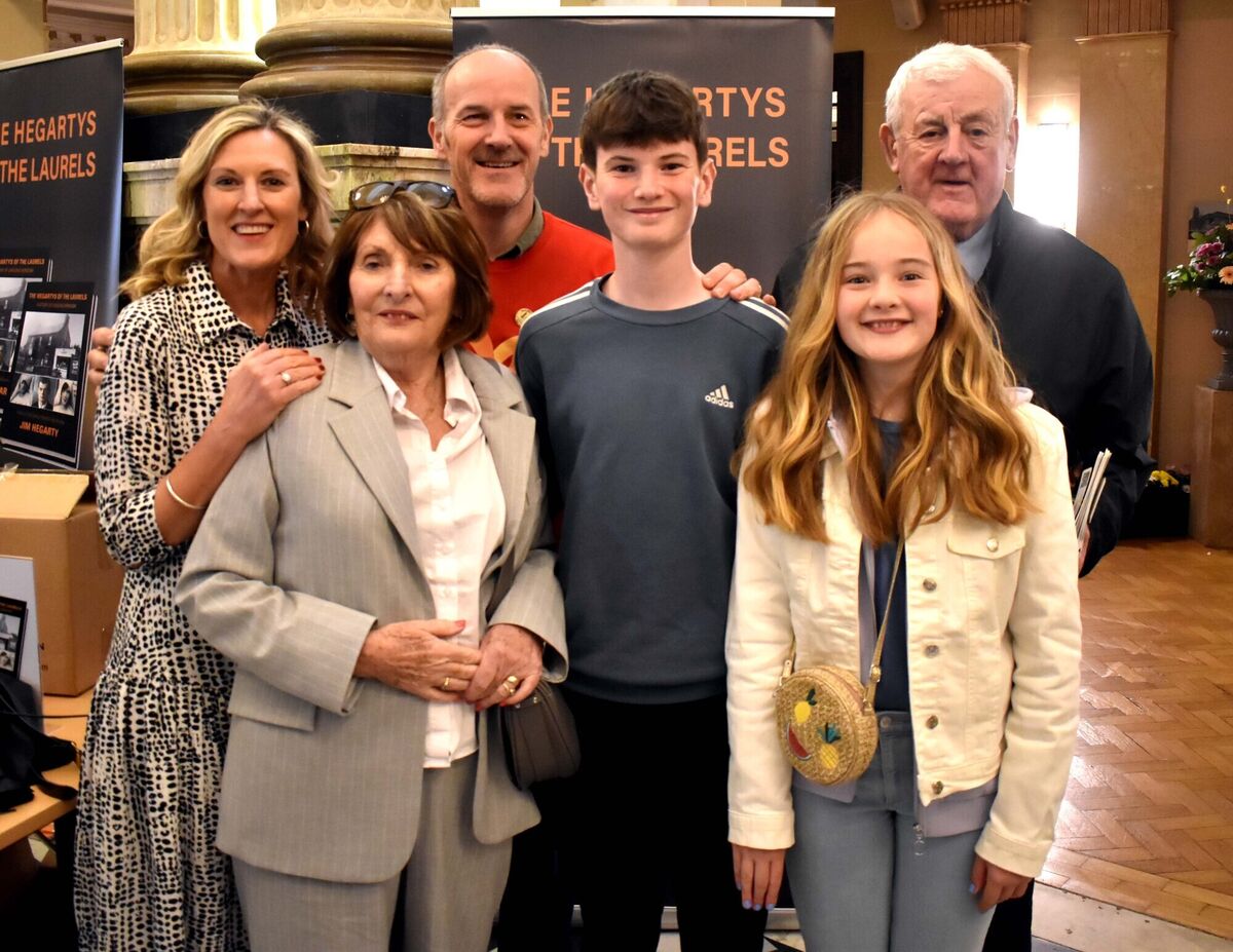 Yvonne, Brian, Cliona and Jack Culloty, Bishopstown with Carmel and Jack Hegarty, Glasheen at the screening of the film "The Hegartys of the Laurels" at City Hall, Cork. Yvonne, Brian, Cliona and Jack Culloty, Bishopstown with Carmel and Jack Hegarty, Glasheen at the screening of the film "The Hegartys of the Laurels" at City Hall, Cork.