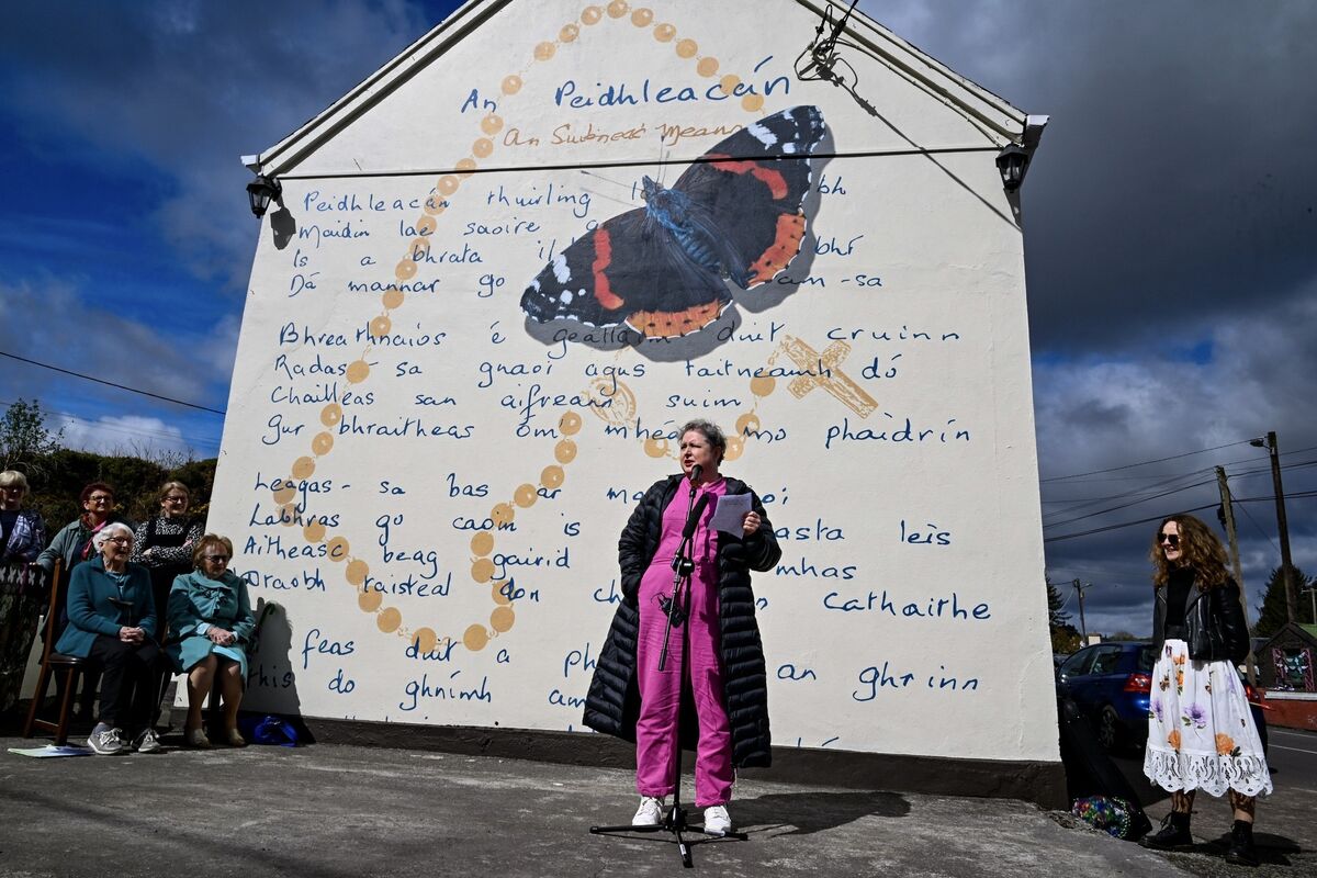 Siobhán McSweeney, réalt Derry Girls, Extraordinary agus The Great British Pottery Throwdown is eile, ag seoladh an múrphictiúir a dhéanann ceiliúradh ar An Peidhleacán, dán a scrígh a seanathair, Pádraig Mac Suibhne ‘An Suibhneach Meann’ agus a bhuaigh gradam an Oireachtais. Is ar bhinn tí sean oifig a’phoist Chúil Aodha atá an múrmhais Siobhán McSweeney, réalt Derry Girls, Extraordinary agus The Great British Pottery Throwdown is eile, ag seoladh an múrphictiúir a dhéanann ceiliúradh ar An Peidhleacán, dán a scrígh a seanathair, Pádraig Mac Suibhne ‘An Suibhneach Meann’ agus a bhuaigh gradam an Oireachtais. Is ar bhinn tí sean oifig a’phoist Chúil Aodha atá an múrmhais