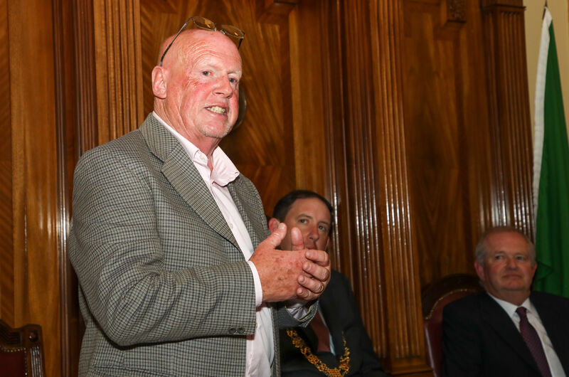 Photographer Eddie O'Hare speaks at a reception hosted by the Lord Mayor of Cork, Cllr. Kieran McCarthy at the City Hall, Cork to honour  photographers Eddie O'Hare and Denis Minihane for their contribution to the city for the past 45 years. - Picture: David Creedon