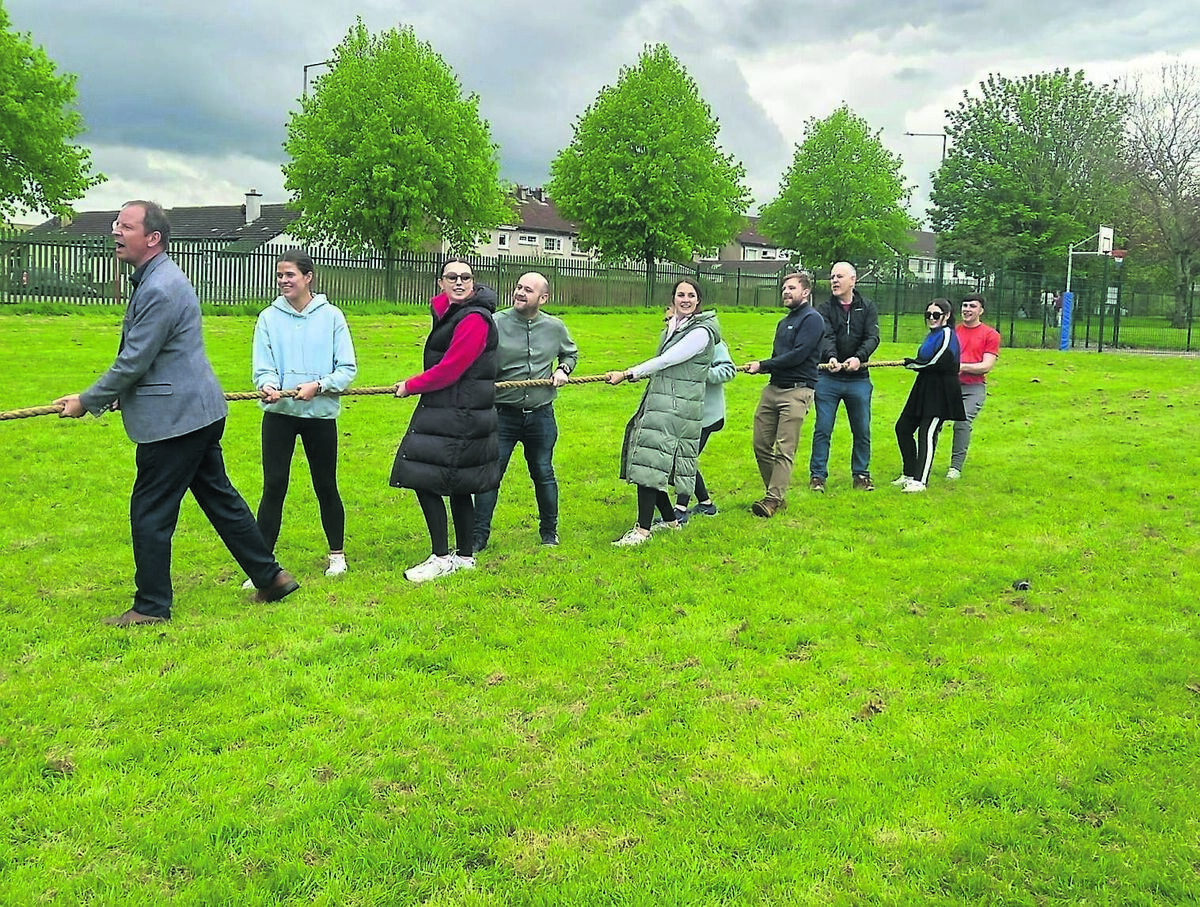 Staff at Nagle Community College taking part in the tug-of-war competition during the school's annual fun and sports day, which took place last week