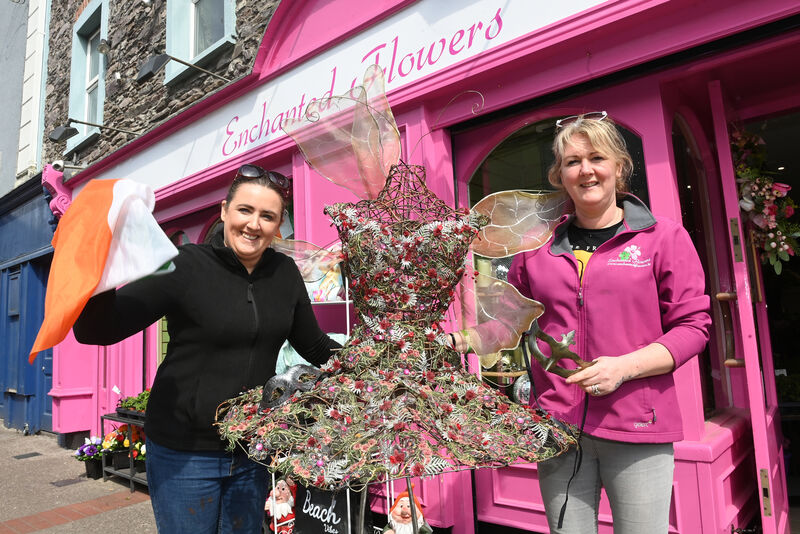  Florists Caitriona Healy-O'Brien and Martina Kelleher and the team at Enchanted Flowers at Macroom, Co Cork were busy decorating the shop window in support of Bambi Thug who will be representing Ireland in the final of the Eurovision Song Contest on Saturday night. The town of Macroom is planning an outdoor 'watch party' in the town square from 7pm on Saturday night. Pic: Larry Cummins