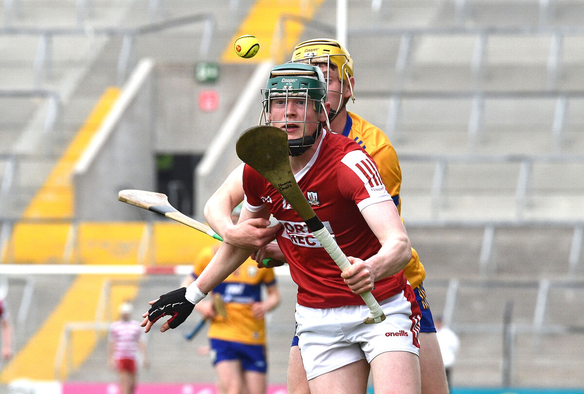  Luke Murphy of Cork holds off Dara Kennedy of Clare. Picture: Dan Linehan