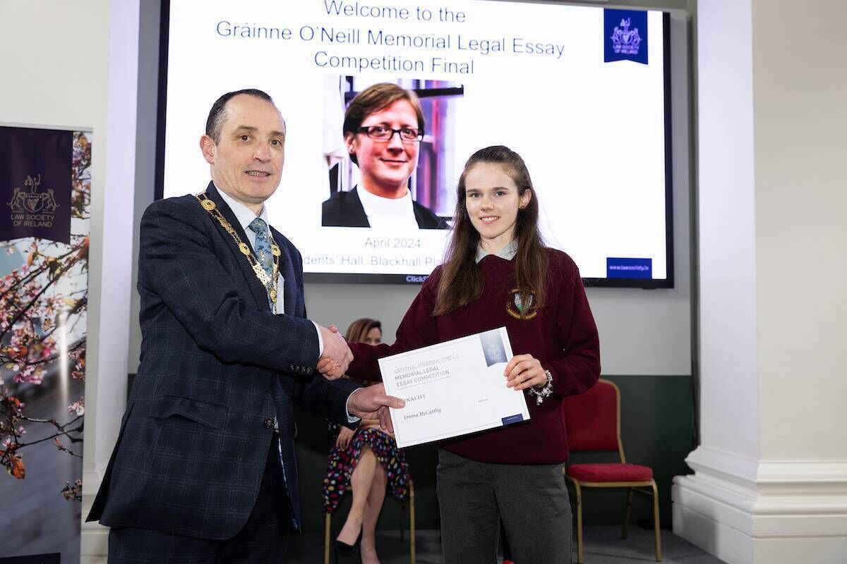 President of the Law Society, Barry MacCarthy and Emma McCarthy, St Brogans College, Cork.