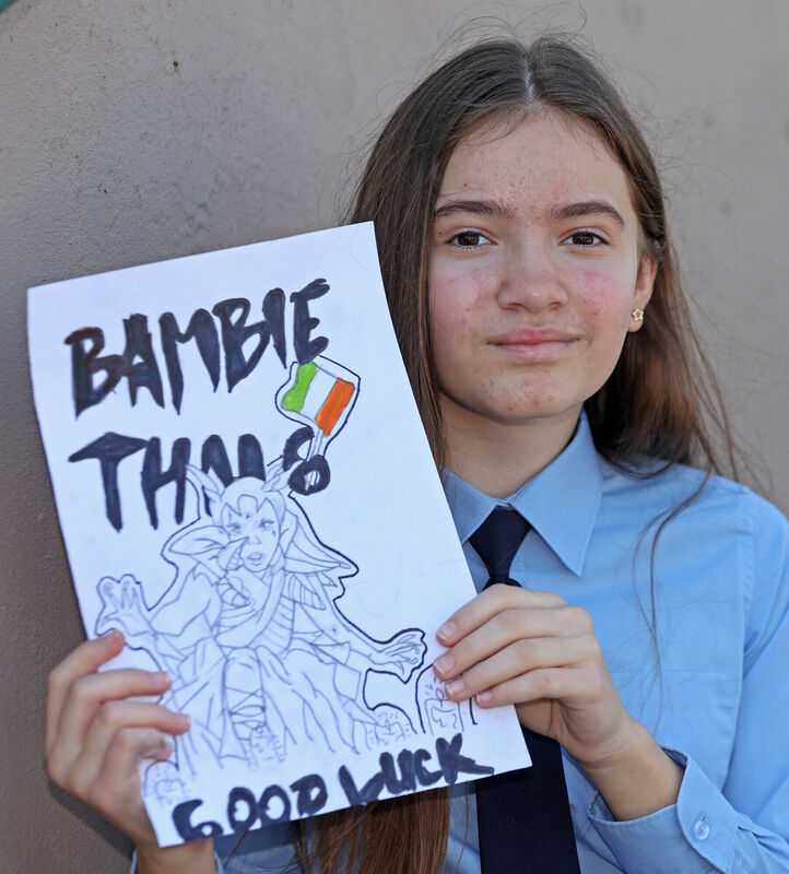  Lena Wyczynska, 5th class, with her Bambie Thug poster.Picture: Jim Coughlan.