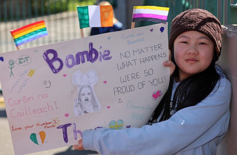  Chloe Wang, 6th class showing her drawing of Bambie Thug, the centre piece of the Bambie Thug poster. Picture: Jim Coughlan.