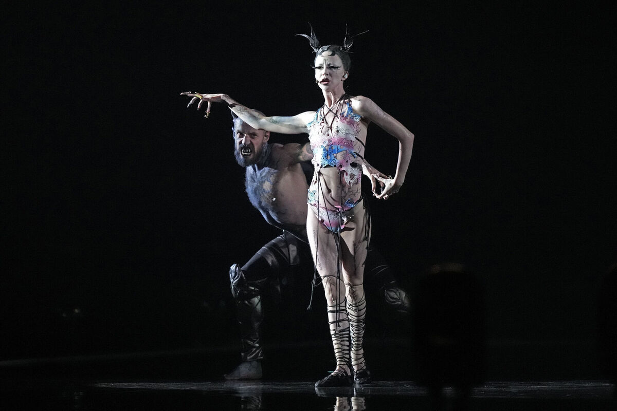 Bambie Thug of Ireland performs the song Doomsday Blue during the dress rehearsal for the final at the Eurovision Song Contest in Malmo, Sweden, Friday, May 10, 2024. (AP Photo/Martin Meissner) Bambie Thug of Ireland performs the song Doomsday Blue during the dress rehearsal for the final at the Eurovision Song Contest in Malmo, Sweden, Friday, May 10, 2024. (AP Photo/Martin Meissner)