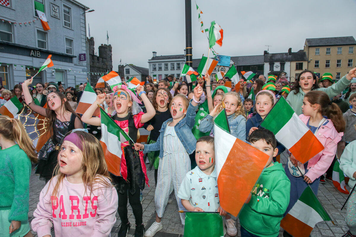 Children dancing to Bambi Thug at the Eurovision Watch Party that was held in the town square, Macroom, Co. Cork. - Picture: David Creedon