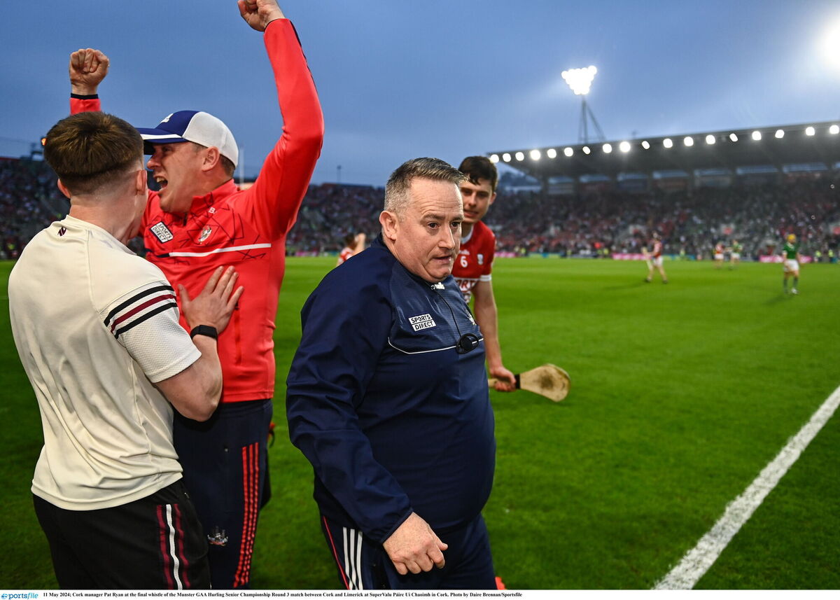 Relief for Cork manager Pat Ryan at the final whistle. Picture: Daire Brennan/Sportsfile