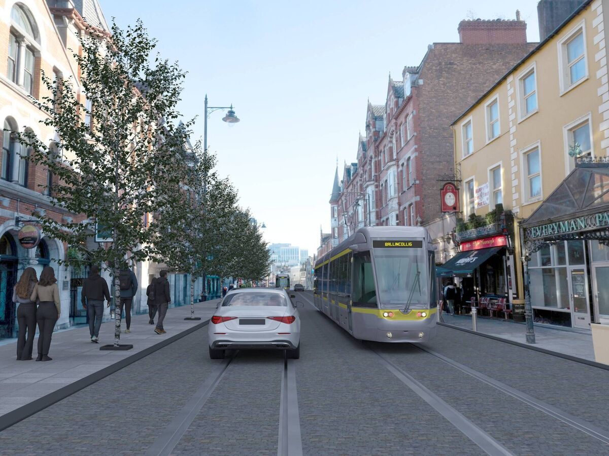 New images previously unseen by the public show what Cork’s proposed Luas-style system might look like and two points of the city it could traverse through. Pictured is MacCurtain St.