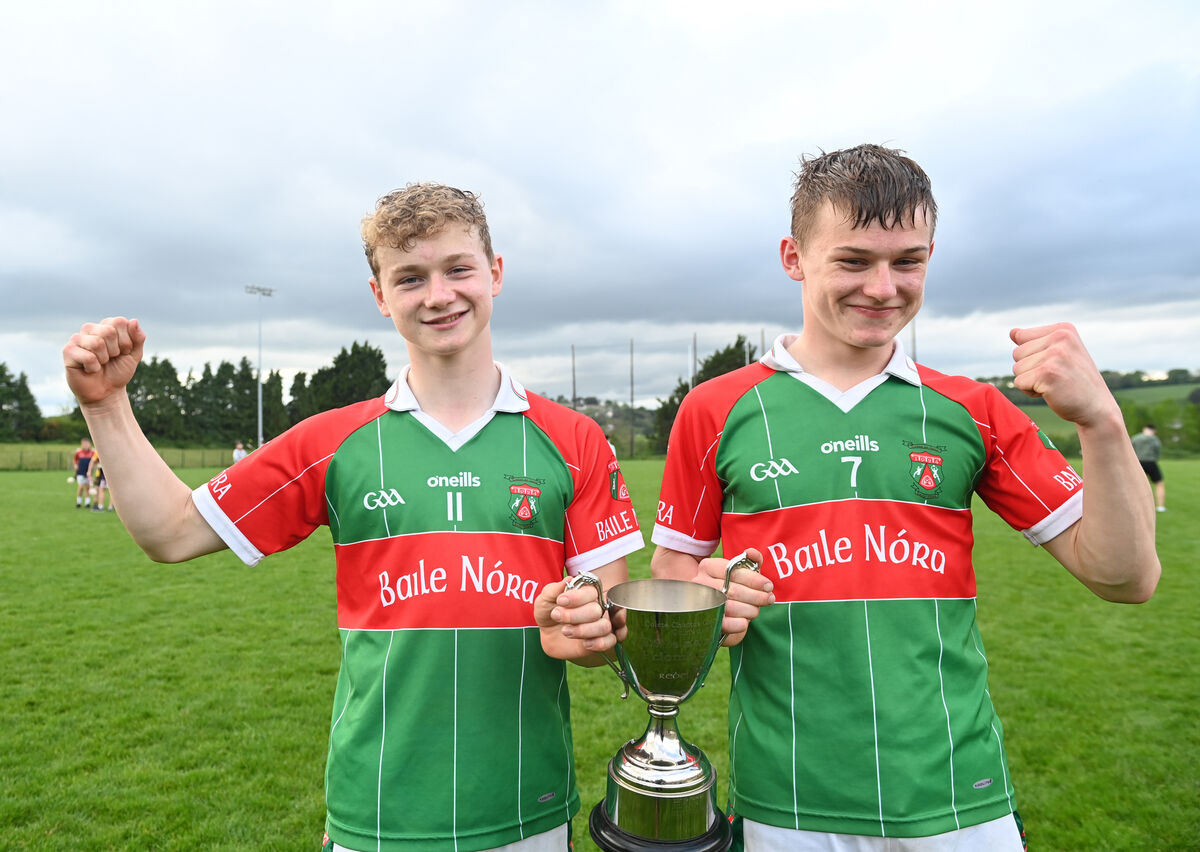  Ballinora captain Cormac Murphy and his brother Fionn with the cup. Picture: Larry Cummins
