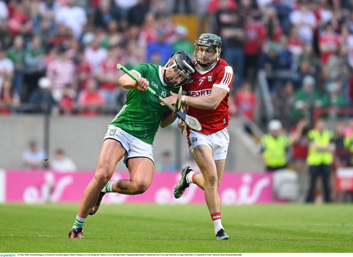 Gearóid Hegarty of Limerick in action against Mark Coleman of Cork. Picture: Daire Brennan/Sportsfile Gearóid Hegarty of Limerick in action against Mark Coleman of Cork. Picture: Daire Brennan/Sportsfile