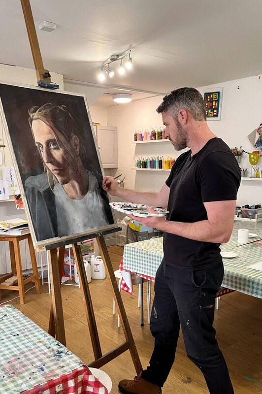 Daniel Flynn working in Maria Hernandez' Art Studio in Kenmare