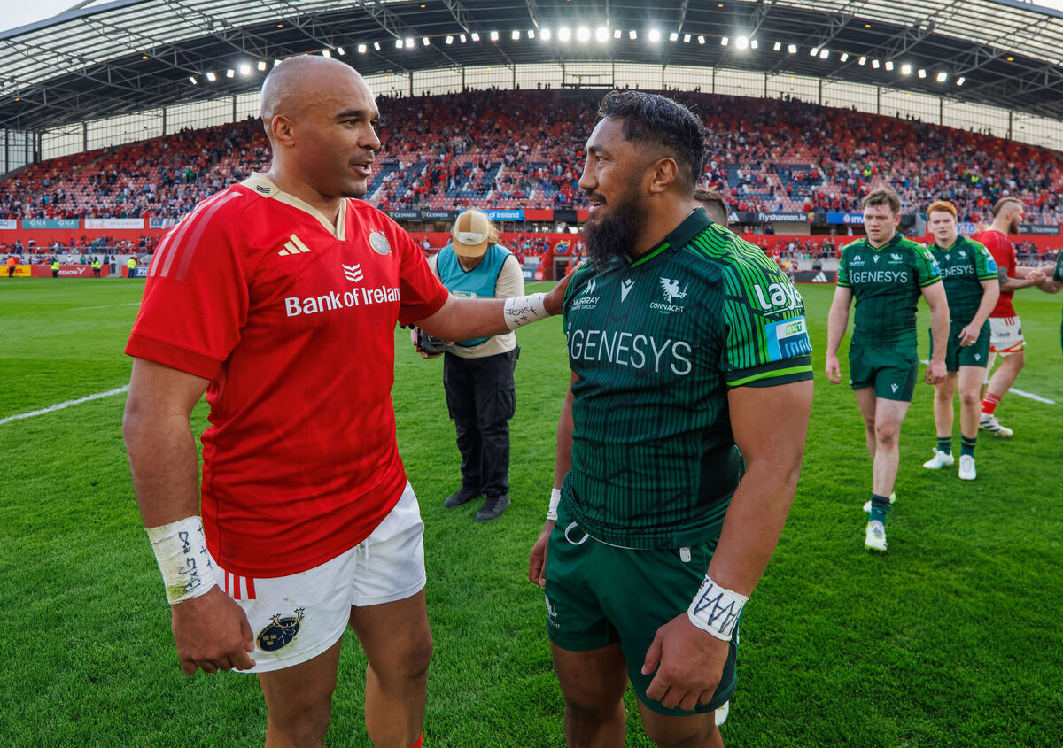 Munster vs Connacht: Munster’s Simon Zebo and Bundee Aki of Connacht