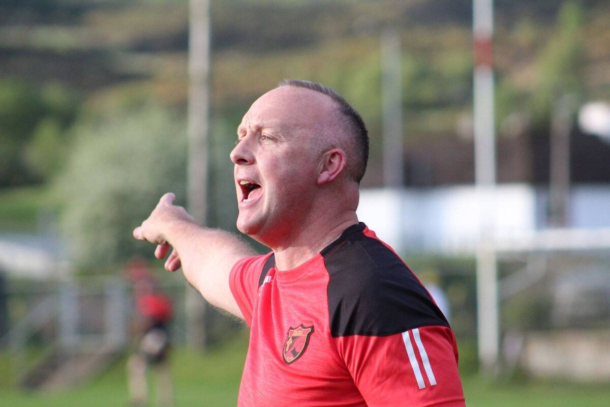 Béal Átha'n Ghaorthaidh manager Johnny Crowley issues instructions against Naomh Abán. Picture: Orla Shorten