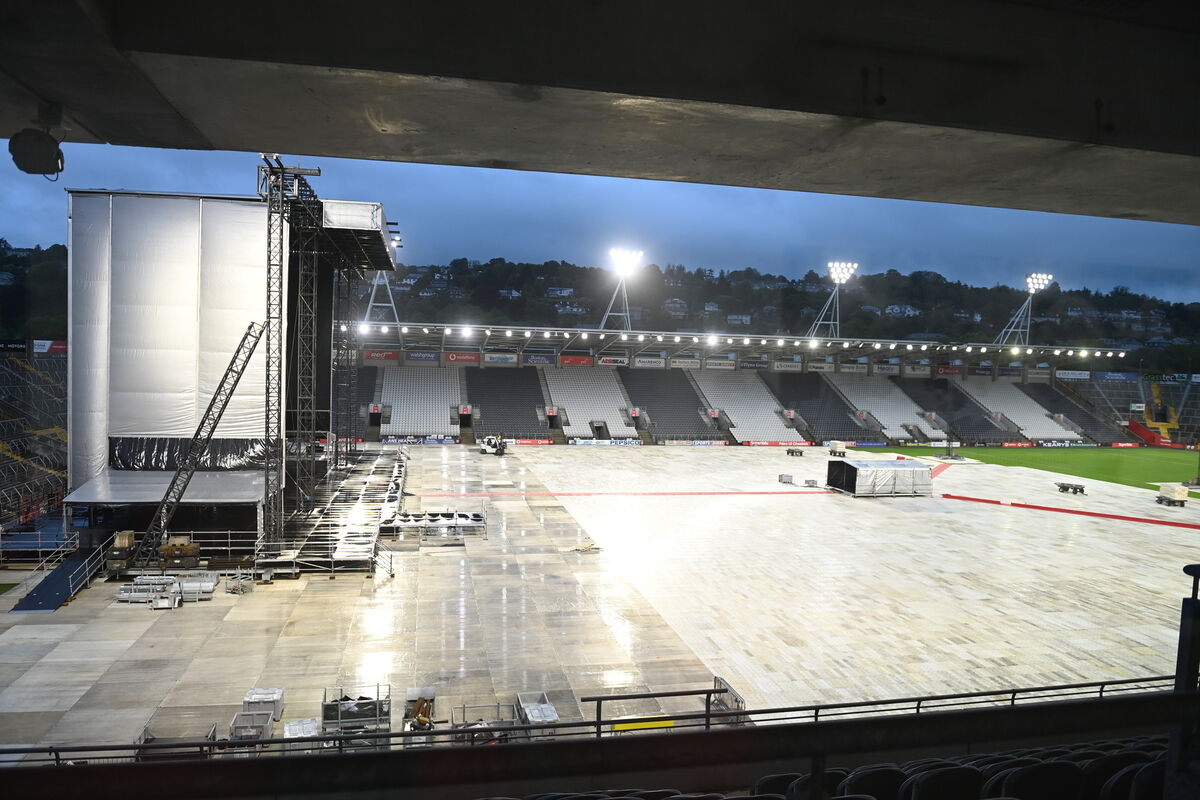 Stage set-up for Bruce Springsteen and the E Street Band who will play at SuperValu Pairc Ui Chaoimh this evening. Pic: Larry Cummins 