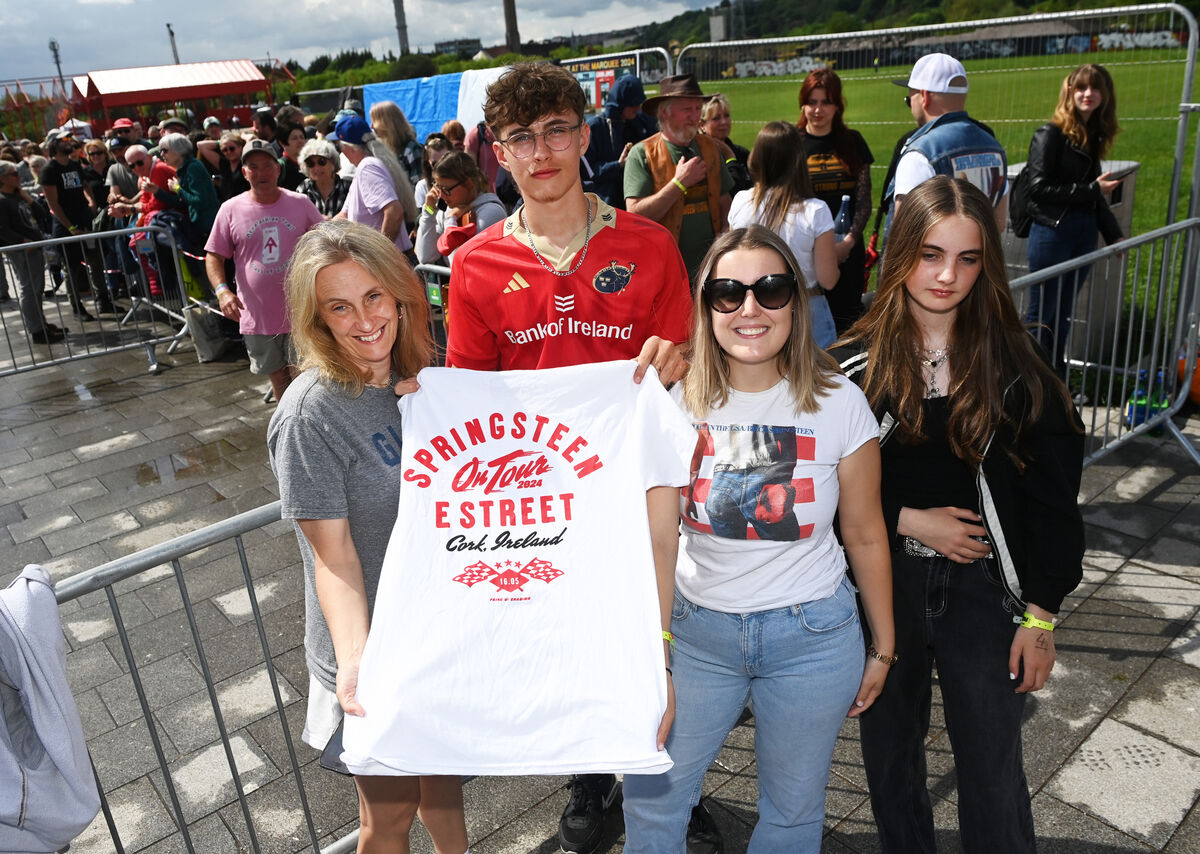 Top of the queue, Antoinette Switzer with siblings Seanán McQuillan, Estelle Casadesus and Ava McQuillan from Crosshaven at the Bruce Springsteen concert. Picture: Eddie O'Hare