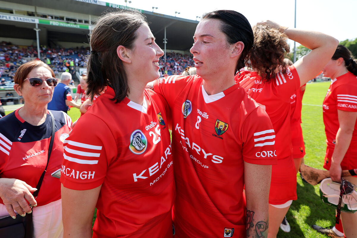Munster Senior Camogie Championship Final, FBD Semple Stadium: Cork's Ashling Thompson celebrates after the game with Cliona Healy