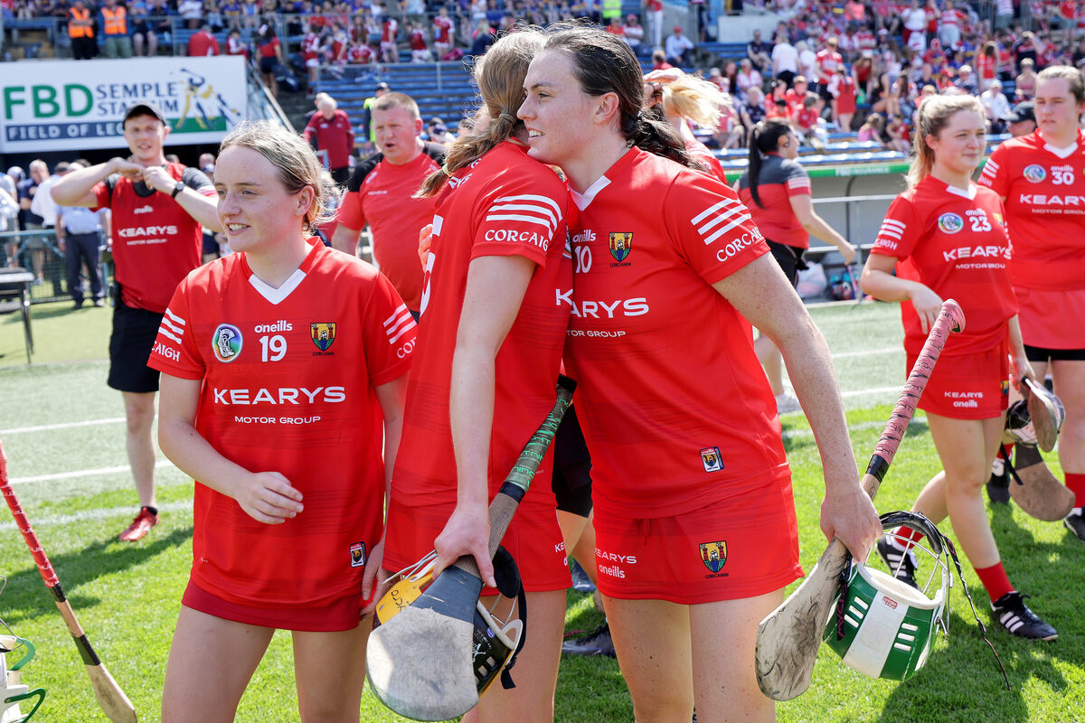 Munster Senior Camogie Championship Final, FBD Semple Stadium: Cork's Hannah Looney celebrates after the game with Aoife Healy