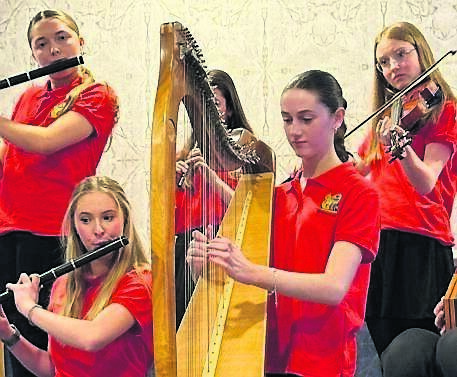 Michaela Flynn Farrell, Siún Morrissey, Yvonne Ahern, Aoife Ní Nuanáin, and Daisy Hackett, who all took part in U15 Grúpa Cheoil at the County Fleadh Cheoil held in Douglas recently.