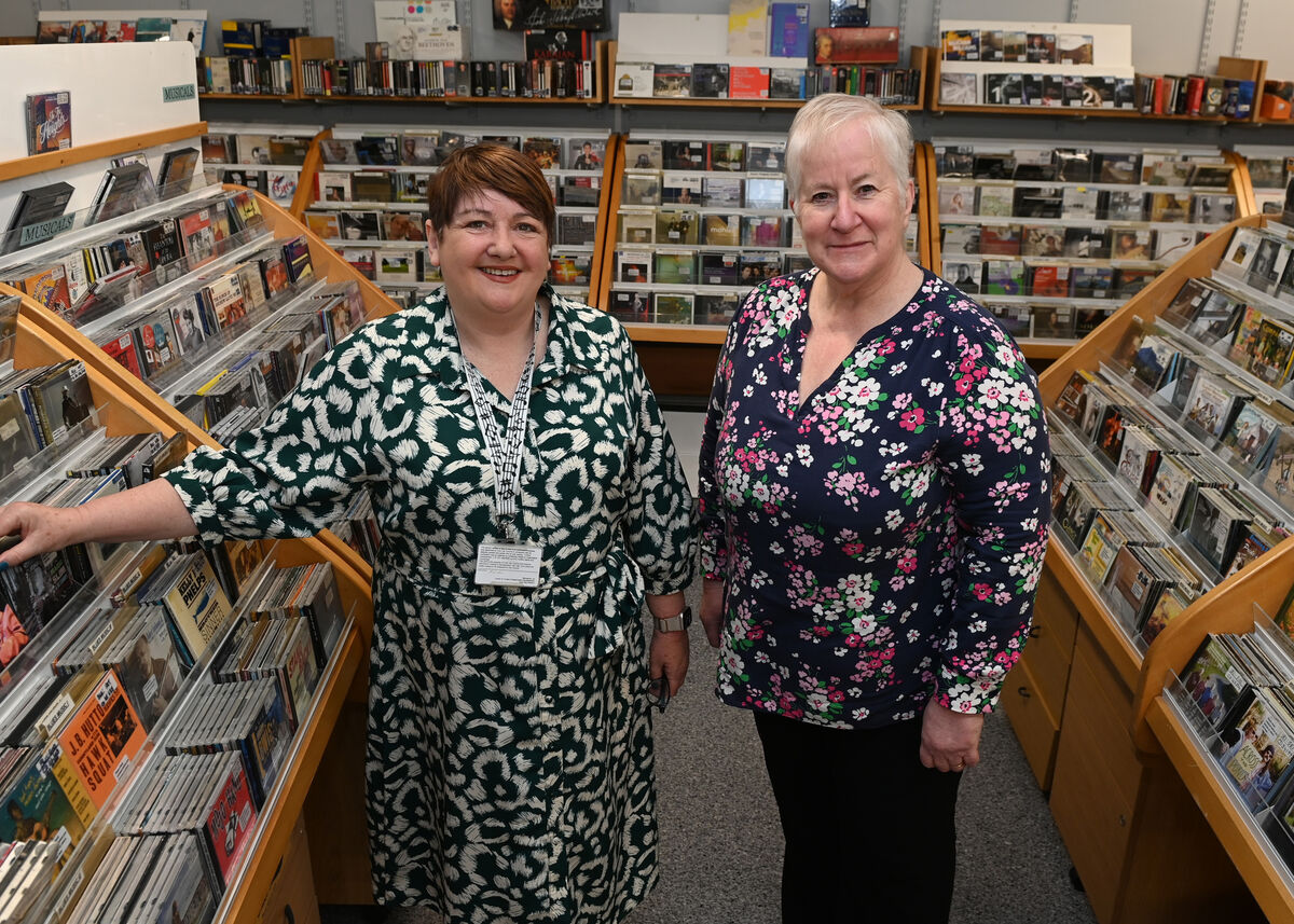 Margaret O'Leary executive libranian with Rita Wood, retired county library staff at the Rory Gallagher music library at the Cork City library . Picture; Eddie O'Hare