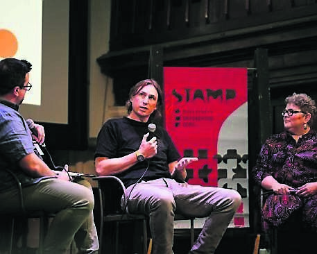 Artists Shane O’Driscoll and Mary Palmer speaking at STAMP, an interactive visual arts, craft and design festival at the Triskel Arts Centre.	Picture: Bríd O’Donovan
                    