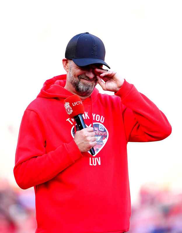 Liverpool manager Jurgen Klopp addresses the fans at the end of the Premier League match against Wolves at Anfield, Liverpool. Picture: Peter Byrne/PA Wire.