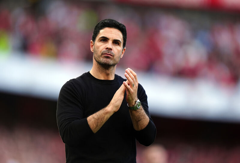 Arsenal manager Mikel Arteta applauds the fans following their final Premier League match  against Everton at the Emirates Stadium, London.