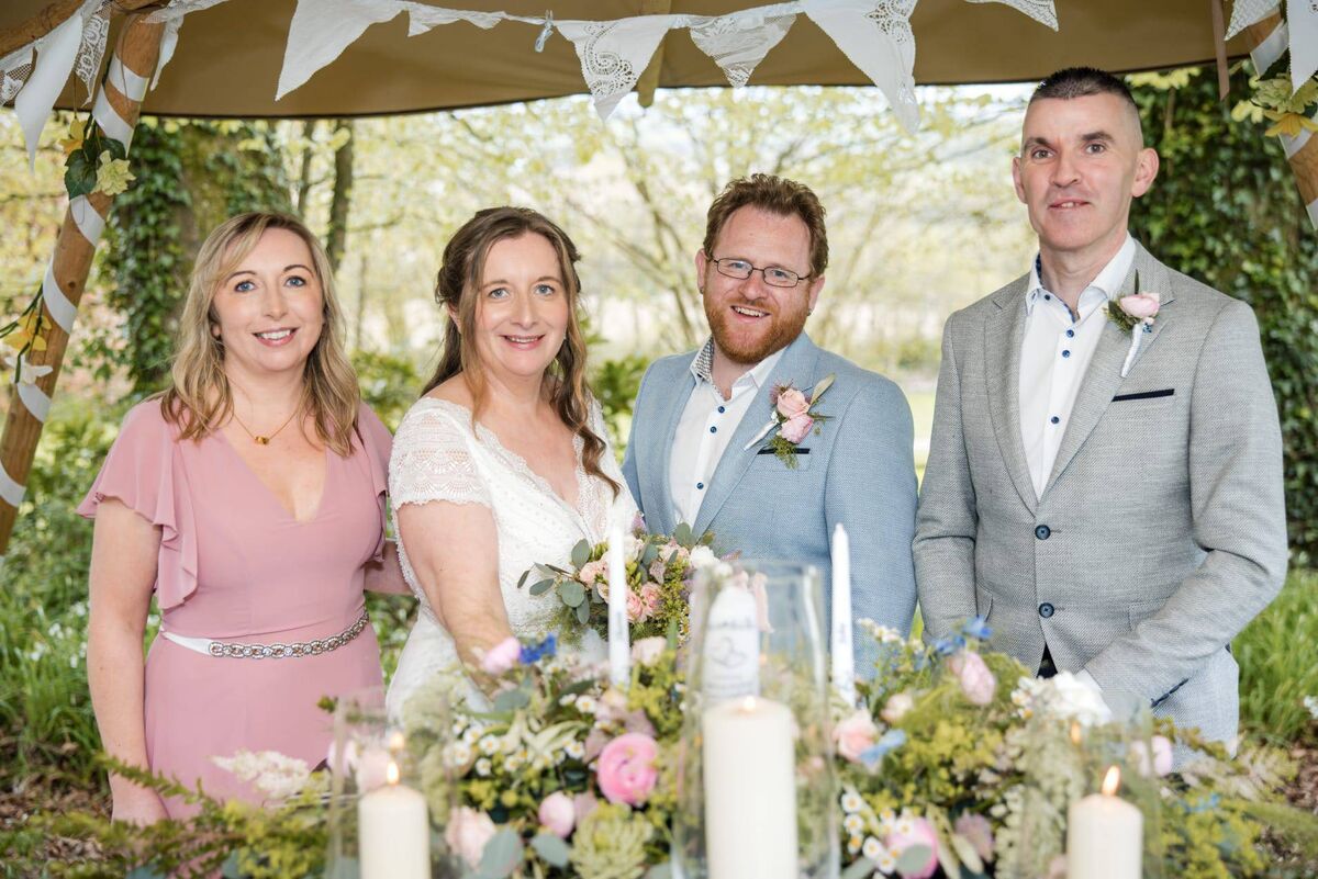 The bridal party was made up of Yvonne Coutts, Sharon’s sister, and her friends Deirdre Foley and Ann Marie Bresnan. Ger O Keeffe was John’s best man and Donal Kelleher was groomsman. The bridal party was made up of Yvonne Coutts, Sharon’s sister, and her friends Deirdre Foley and Ann Marie Bresnan. Ger O Keeffe was John’s best man and Donal Kelleher was groomsman.