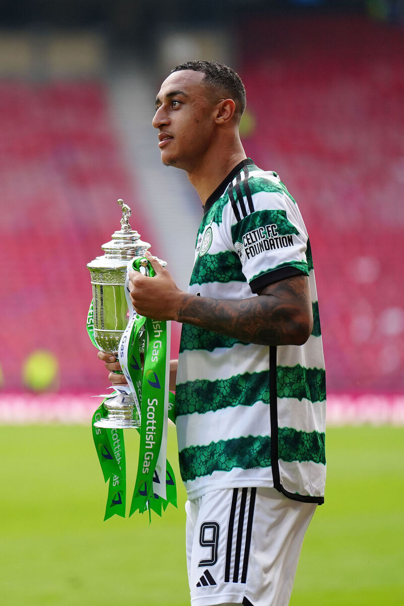 Celtic’s Adam Idah celebrates with the trophy after winning in the Scottish Gas Scottish Cup final at Hampden Park, Glasgow. Celtic’s Adam Idah celebrates with the trophy after winning in the Scottish Gas Scottish Cup final at Hampden Park, Glasgow.