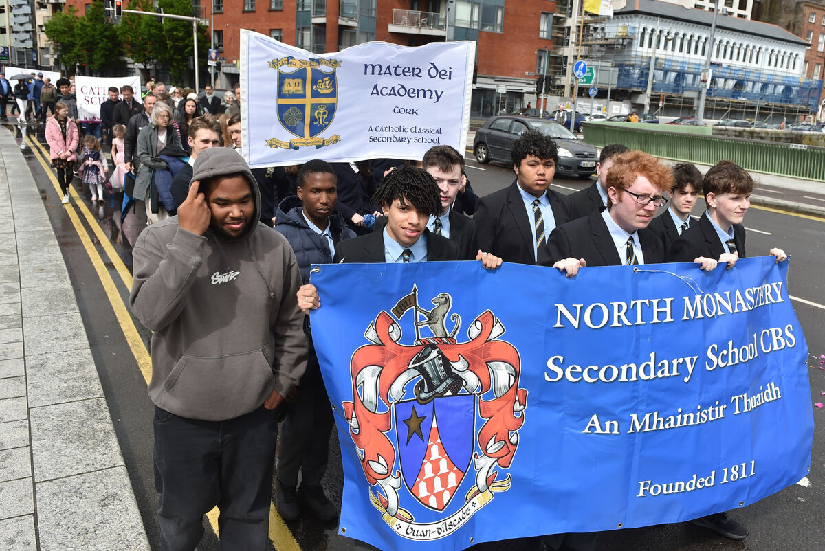 North Mon students taking part in the Eucharistic procession in Cork. Picture: Eddie O'Hare. North Mon students taking part in the Eucharistic procession in Cork. Picture: Eddie O'Hare.