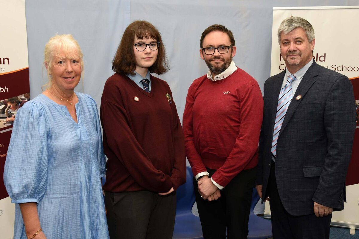 Pictured at the Mayfield Community School Gradam awards were deputy principal Kathleen Daly; pupil Theia Harris Murphy; past-pupil Stephen Ryan and principal Kieran Golden 