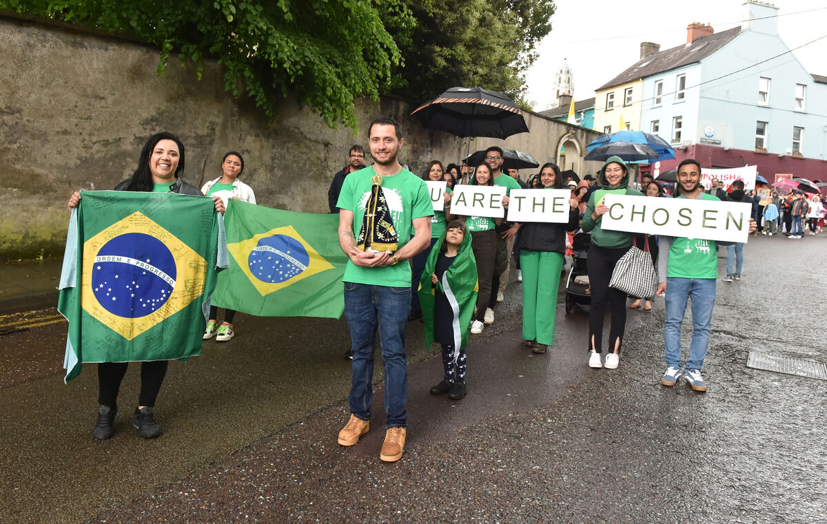 Members of the Brazilian community taking part in the Eucharistic procession in Cork on Mulgrave Road, at the weekend.