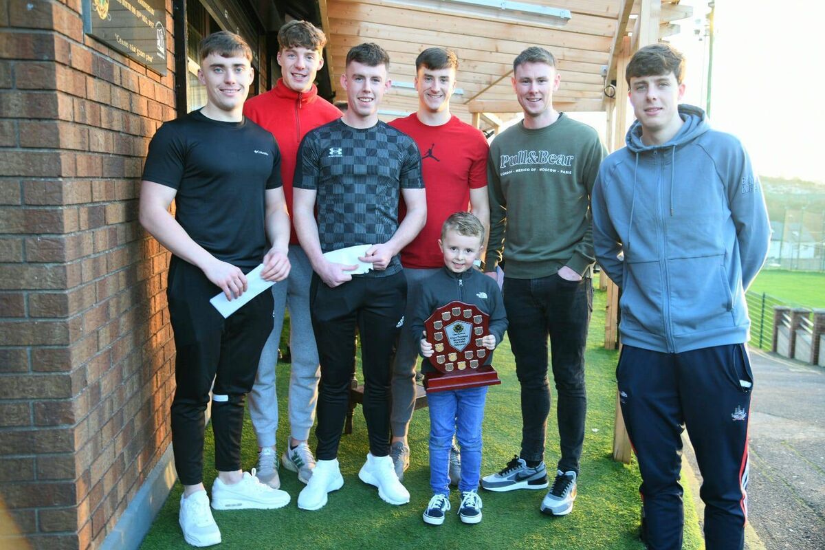 The winning teams in Glen/St Nick's poc fada: Cathal Cullinane, Danny Morris, Dave Noonan, Rob and Eoin Downey and Simon Kennefick with mascot Leo Halligan. The winning teams in Glen/St Nick's poc fada: Cathal Cullinane, Danny Morris, Dave Noonan, Rob and Eoin Downey and Simon Kennefick with mascot Leo Halligan.