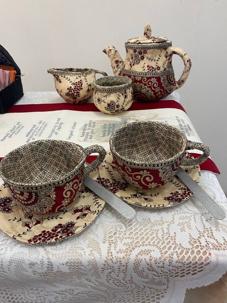 The bitter taste of tea' by Theresa Connolly. Cast fabric, print and stitch 