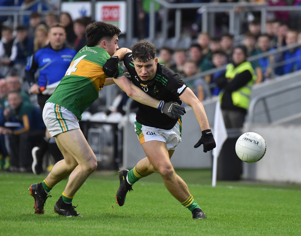 Gearóid O'Mahony, Kilmurry, looking to block the run of Darragh Heelan, Cobh, in 2022. Picture: Dan Linehan Gearóid O'Mahony, Kilmurry, looking to block the run of Darragh Heelan, Cobh, in 2022. Picture: Dan Linehan