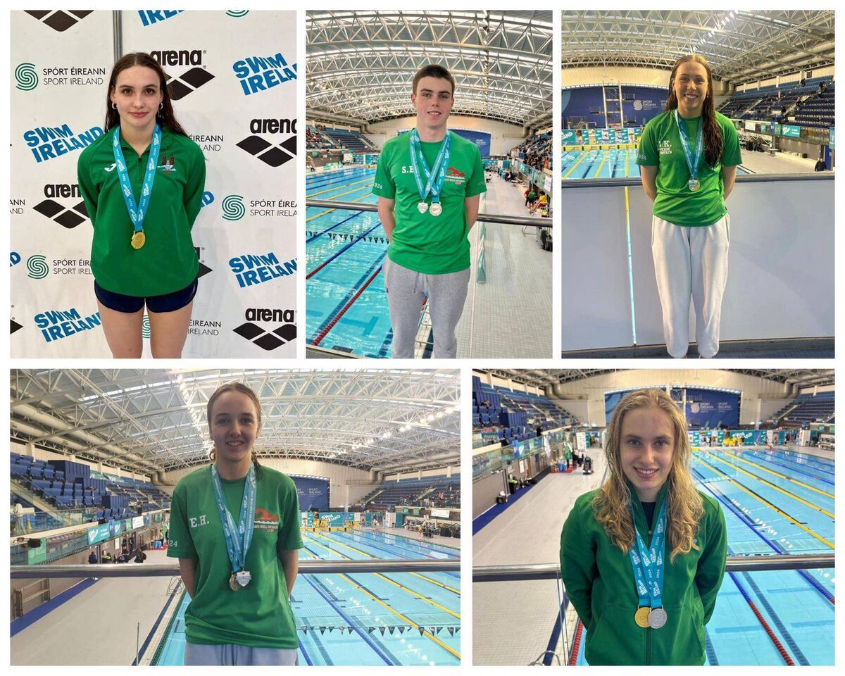 Cork Swimming: SWSC's swimmers Antonia Sech, Sean Bugler, Isabel Kidney, Eva Harrington and Izzy McGrath all medalled at the recent Irish Open Championships and Olympic trials. Picture: Cliona O'Connor