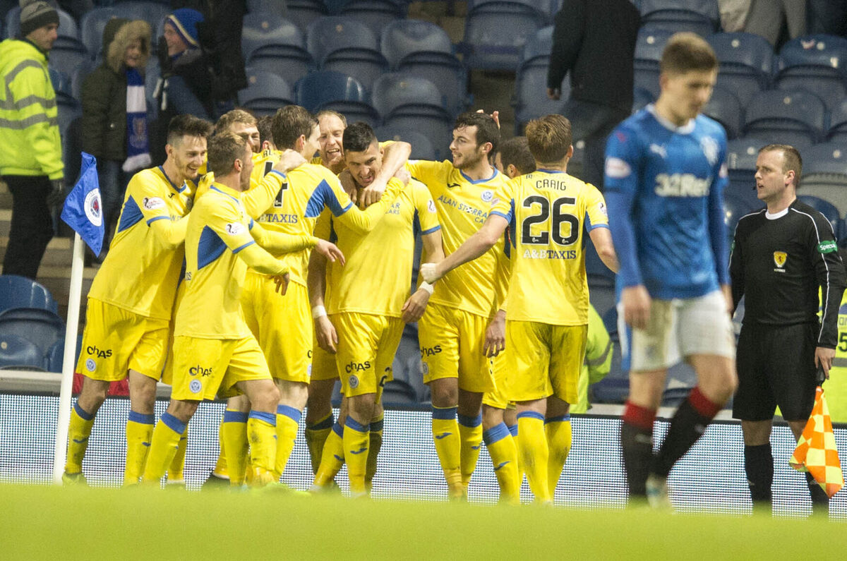 St Johnstone's Graham Cummins celebrates scoring at Ibrox.