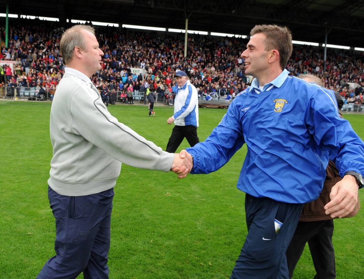 Bandon coach Teddy McCarthy and Ballinhassig coach Johnny Crowley after the PIHC final in 2012. Picture: Eddie O'Hare