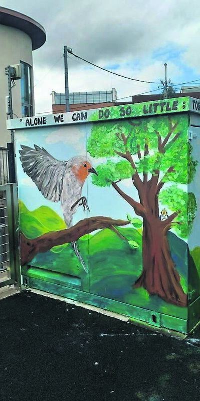 “We painted three interconnecting scenes,” said art teacher Annette Millard. “One with a robin, which is Ireland’s most widespread garden bird.” “We painted three interconnecting scenes,” said art teacher Annette Millard. “One with a robin, which is Ireland’s most widespread garden bird.”