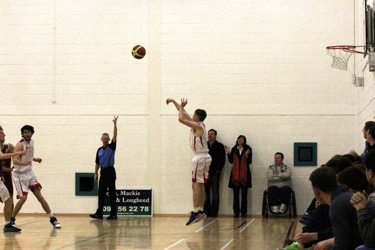 Daragh Fleming about to score for Fr Mathew's against Ballincollig in a Division 1 National League game at BCS School gym.