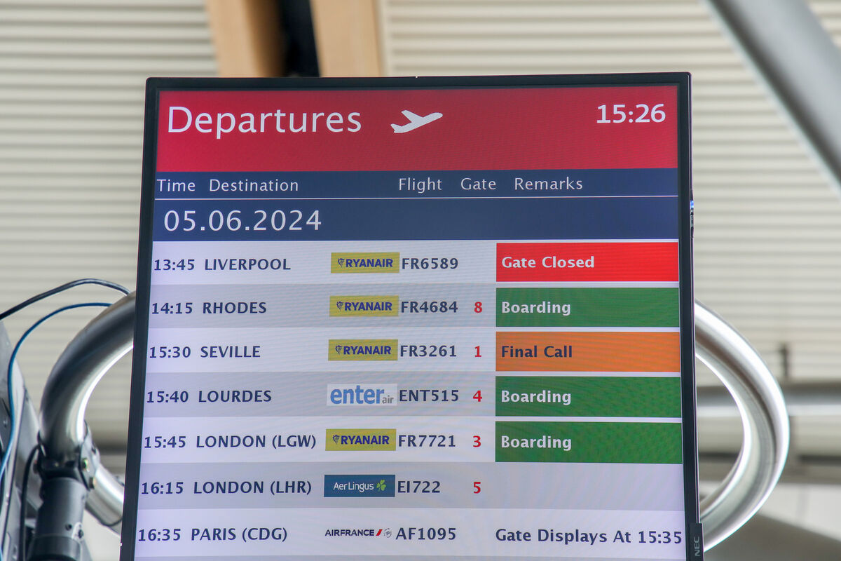 Departure screen showing Ryanair FR 4684 is boarding for the inaugural fright to Rhodes from Cork Airport. - Picture: David Creedon