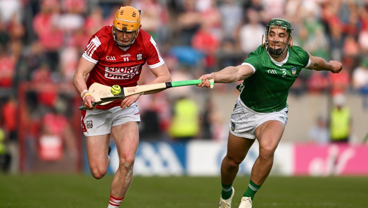 Shane Barrett of Cork in action against Seán Finn of Limerick. Picture: Daire Brennan/Sportsfile