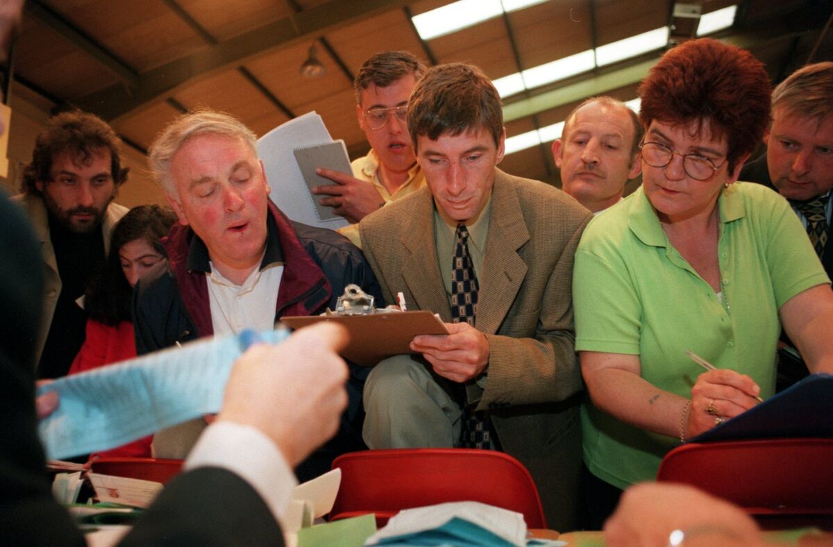 Tally men and women busy in Neptune stadium during the 1999 local elections. Picture: Richard Mills.
