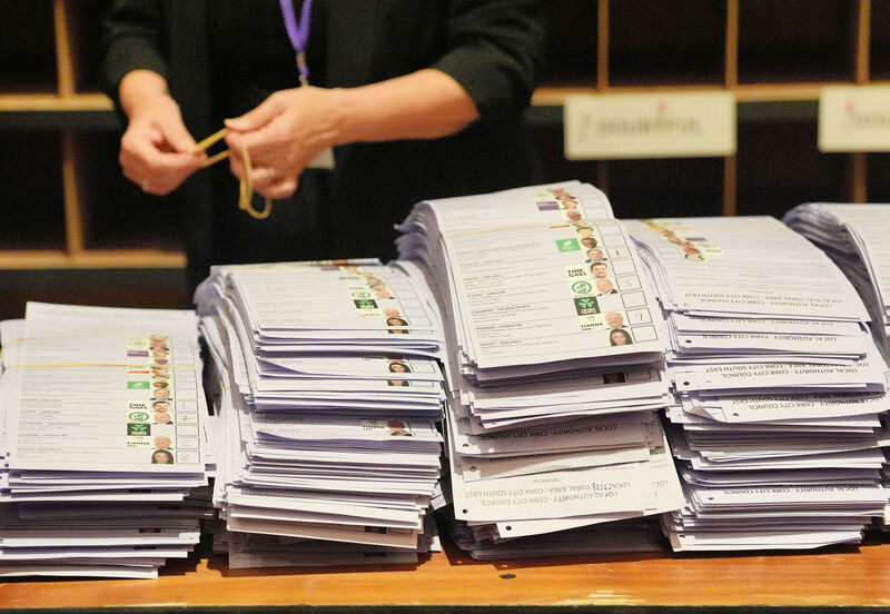 Counting staff at Cork City Hall sort ballots during local elections. Photo: Jonathan Brady/PA Wire