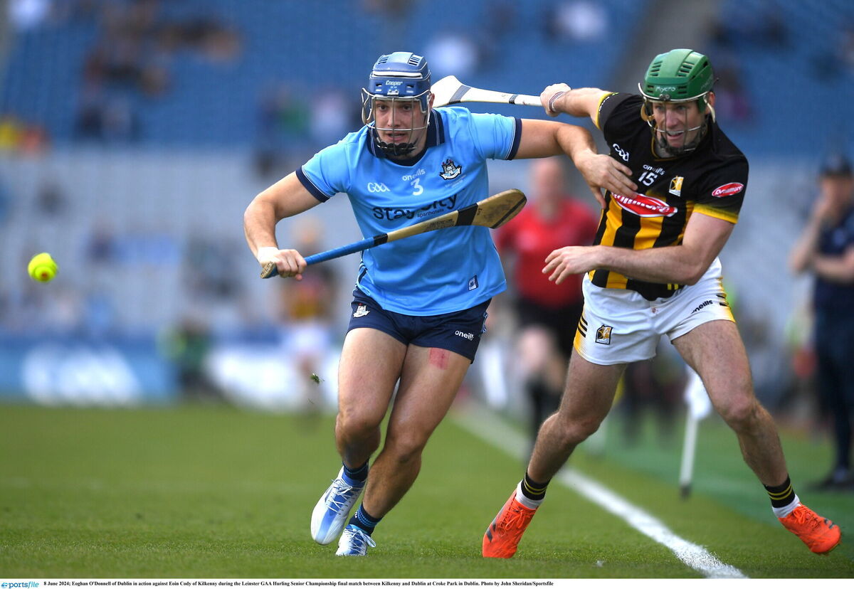 Eoghan O'Donnell of Dublin in action against Eoin Cody of Kilkenny during the Leinster hurling final at Croke Park. Picture: John Sheridan/Sportsfile