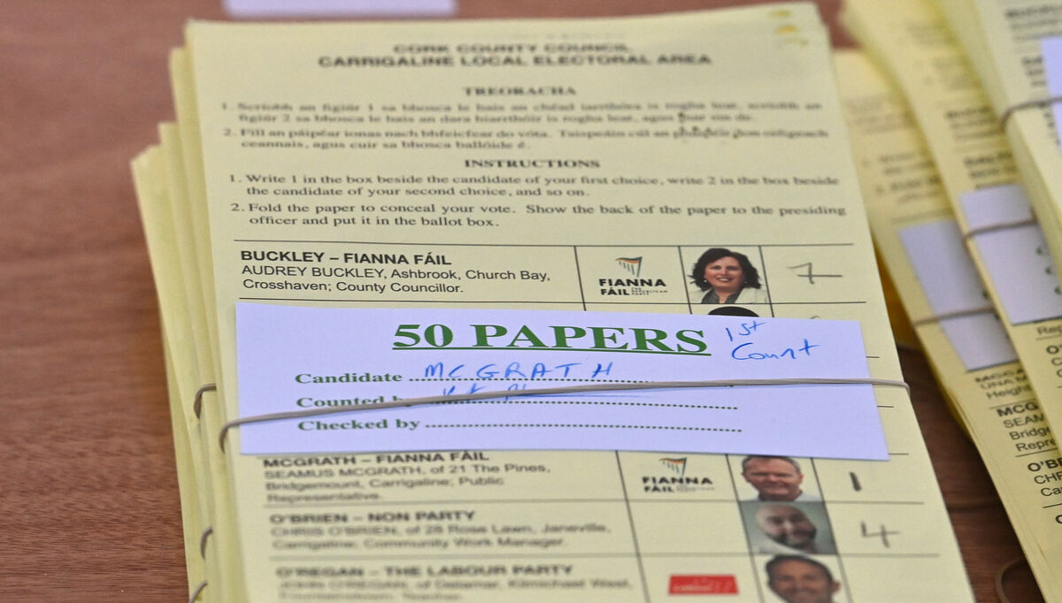  Fifty papers for Cllr. Seamus McGrath at the count centre County Hall, Cork. Picture Dan Linehan