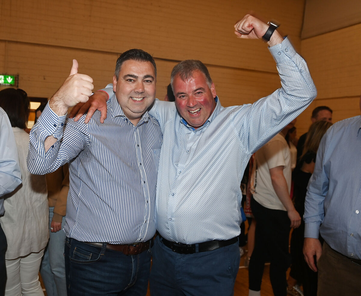Brothers John Paul O'Shea (left) after his election in the Fermoy local electoral area and his brother Tony, elected in the Mallow Local electoral area in Mallow Youth centre. Picture: Eddie O'Hare