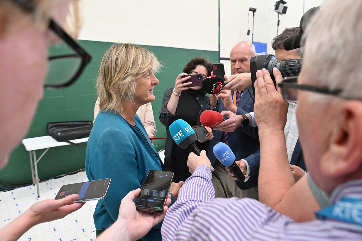  Green Party MEP Grace O'Sullivan speaking to the media at the European count center, Nemo Rangers, Cork. Picture Dan Linehan